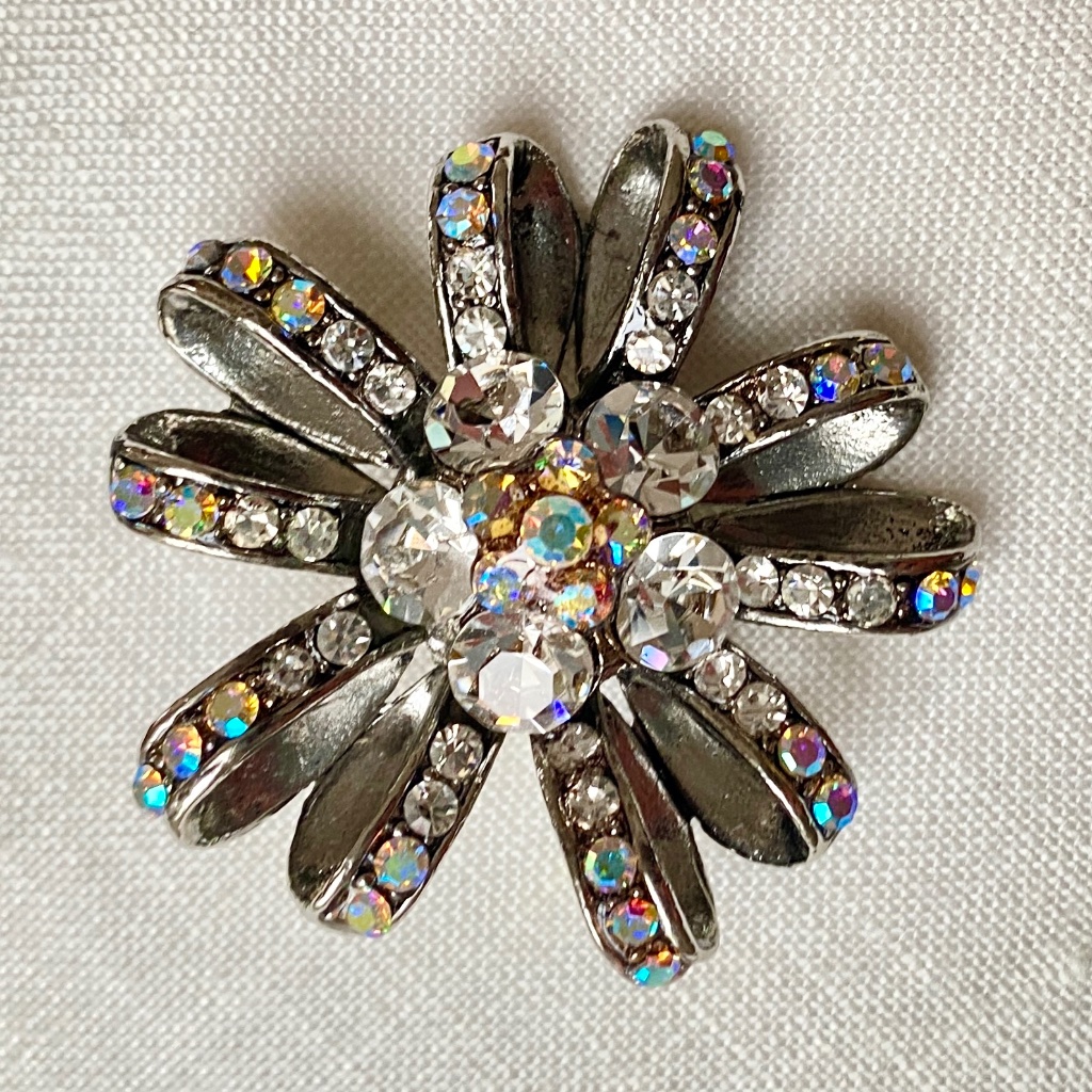 Vintage Rhinestone Brooch 15 Inches In Diameter
